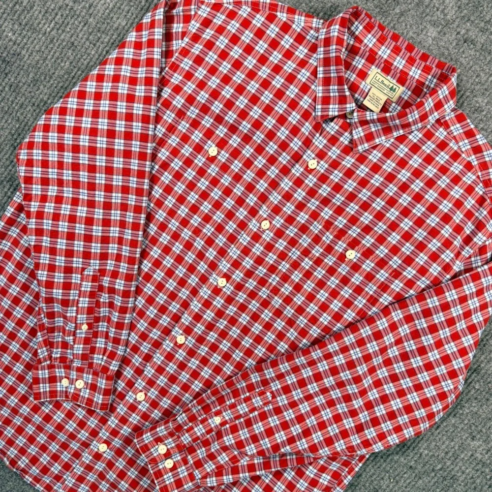 LL Bean Mens XL Regular Red Plaid Button Down Shirt Cotton Long Sleeve 285277 - Picture 1 of 12
